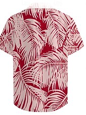 billige Geometrisk mønster-Herre Blader Skjorte Skjorte med knapper Kortermet Tropisk Mote Hawaiisk utendørs Strand Sommer Vår Aftæpning Trykt mønster Knapp ned Rød Brun Beige Blå + blå