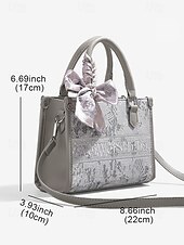 economico Borsette e borse tote-elegante borsa da donna in argento con stampa floreale in rilievo e fiocco oversize | borsa a tracolla versatile per eventi serali e uso quotidiano