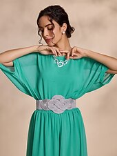 economico Bluse e camicie-camicetta girocollo casual in chiffon con maniche magiare (cintura non inclusa)