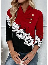 preiswerte Damen Grafik Tops-Damenbluse stilvoll modern langarm normale Oberteile Arbeit Alltag rot Frühling Herbst