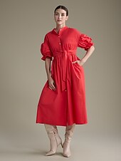 abordables robe décontractée-robe longue ceinturée en coton uni à col Henley