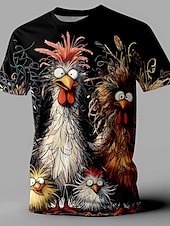 cheap Animal Print T shirts-Men&#039;s Rooster Funny T shirt Short Sleeve T shirt 3D Print Crew Neck Shirt Retro Vintage Casual Street Style Sports Outdoor Holiday Going out Black White Yellow Spring &amp; Summer Clothing Apparel S M L