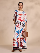  בגדי ריקוד נשים פרחוני קזו'אל יום יומי\קז'ואל שרוול מגיאר משמש מכפלת לא סדירה גדול מדפיס שרוול 4\3 אלגנטית יומי סירה רחב קיץ & אביב סתיו בין עונות