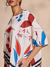  בגדי ריקוד נשים פרחוני קזו'אל יום יומי\קז'ואל שרוול מגיאר משמש מכפלת לא סדירה גדול מדפיס שרוול 4\3 אלגנטית יומי סירה רחב קיץ & אביב סתיו בין עונות