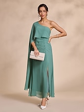 economico Abiti per le feste-abito lungo con volant e peplo in chiffon verde per feste/invitati a nozze, abito per stupire 2024