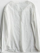 abordables Hauts en dentelle-Blouses Éléguantes en Dentelle Blanche pour Femmes Top en Dentelle à Oeillets Stylé Moderne Couleur Unie Manches Longues Col Montant Brodé Découpé Ajustement Normal Travail Quotidien Romantique