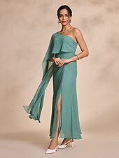 economico Abiti per le feste-abito lungo con volant e peplo in chiffon verde per feste/invitati a nozze, abito per stupire 2024