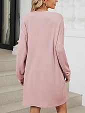 billiga midi svart klänning-Dam Arbetsklänning Skiftklänning Mode Kontor Mini klänning Ficka Rund hals Långärmad Slät Lös passning Svart Rodnande Rosa Himmelsblå Sommar Vår S M L XL 2XL