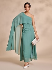 economico Abiti per le feste-abito lungo con volant e peplo in chiffon verde per feste/invitati a nozze, abito per stupire 2024