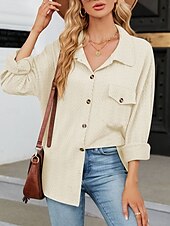 voordelige Vrouwen Werk Tops-Dames Blouse Effen Kleur Casual Lange mouw Overhemdkraag Dagelijks Grijs-Groen blauw Groen Beige Zomer Lente Herfst