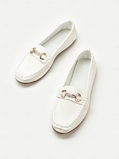 preiswerte Damenschuhe-Damen Halbschuhe Klassische Loafer Outdoor B¨¹ro Täglich Strass Schnalle Flacher Absatz Runde Zehe Geschäftlich Brautkleider schlicht Komfort Kunstleder Halbschuhe Mandelfarben Schwarz Weiß