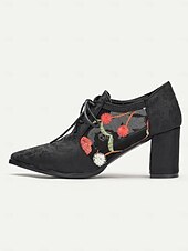 billige Block Heels-kvinners vintage-stil svarte blomsterbroderte blondehæler - perfekt for formelle arrangementer og kveldsklær