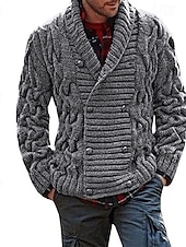 preiswerte Herren Strickjacke-Herren Kurzer Pullover Strickjacke Gerippt Stricken Standard Knopf hoch Tasche Farbblock V Ausschnitt Vintage Klassisch Freizeitskleidung Verabredung Bekleidung Herbst Winter Armee-Grün Schwarz S M L