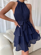 cheap Mini Black Dress-Women&#039;s Mini Dress Graduation Dress Casual Dress Summer Dress Plain Dress Streetwear Basic Casual Vacation Street Holiday Regular Fit Sleeveless Halter Neck Black Red Blue Purple Summer