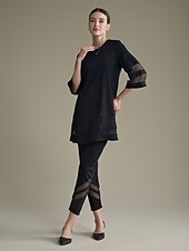 baratos Blusas e Camisas-camiseta modal transparente solta manga 3/4