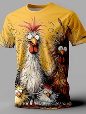 cheap Animal Print T shirts-Men&#039;s Rooster Funny T shirt Short Sleeve T shirt 3D Print Crew Neck Shirt Retro Vintage Casual Street Style Sports Outdoor Holiday Going out Black White Yellow Spring &amp; Summer Clothing Apparel S M L