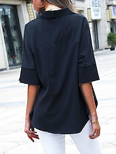 preiswerte Damen Arbeitsoberteile-Damen Bluse stylisch modern Halbarm Hemdkragen Arbeit schwarz weiß blau Frühling Herbst