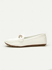 preiswerte Damenschuhe-Damen Halbschuhe Klassische Loafer Outdoor B¨¹ro Täglich Strass Schnalle Flacher Absatz Runde Zehe Geschäftlich Brautkleider schlicht Komfort Kunstleder Halbschuhe Mandelfarben Schwarz Weiß