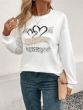 billiga Tröjor och tröjor-dam sweatshirt hjärta leopard street dailywear print mode casual crew neck långärmad mikroelastisk höst vinter comfrt andas mjukt tyg