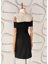 abordables robe noire midi-Femmes Robe Midi Robe noire Robe de remise des diplômes Robe unie Occasionnel Rue Date Coupe régulière Uni Manche Courte Épaules Dénudées Noir Rose Claire Rouge Été Printemps