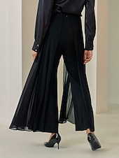 billige Bukser-Dame Full lengde Chiffon Høy Elastisitet Elegant Fritid / hverdag Svart Sommer Vår &amp; Vinter S M L