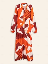 abordables Robes décontractées-Robe longue décontractée à col en Y en mousseline de soie à motifs géométriques