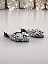 preiswerte Clogs &amp; Pantoletten für Damen-Damen Mules Bling-Bling-Schuhe Glitzer Kristall Pailletten Juwelen Party Kristall Flacher Absatz Spitze Zehe Elegant Modisch Mikrobielles Leder Halbschuhe Mandelfarben Schwarz