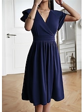 voordelige midi-zwarte jurk-Dames Mini-jurk Zwarte jurk Afstudeerjurk Casual jurk A lijn jurk Streetwear Basic Casual Vakantie Straat Feestdagen Normale pasvorm Korte mouw V-hals Zwart Bordeaux Marineblauw blauw Zomer