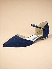 お買い得  レディースフラットシューズ-女性用 フラット フラットヒール ポインテッドトゥ エレガント レース ローファー ブルー