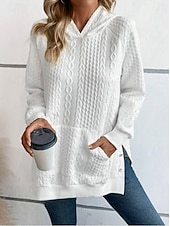 baratos Moletons e Sweatshirts Texturizados-moletom feminino com capuz, moda trabalho, uso diário, casual, com capuz, bolso, solto, manga comprida, branco, outono inverno