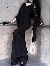 levne Šaty-Punk a gotika Šaty Čerodějnice Morticia Addamsová Pevná barva Dámské Fantazie Valpuržina noc předvečer Všech svatých Karneval Večírek Dospělé Šaty