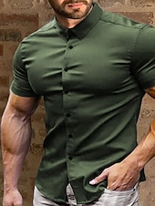 cheap Men&#039;s Button Up Shirts-Men&#039;s Summer Shirt Button Up Shirt Casual Shirt Black White Red Green Dark Blue Short Sleeve Plain Turndown Street Vacation Button-Down Clothing Apparel Fashion Leisure