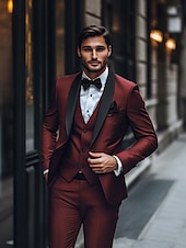 cheap Dinner Party-Men&#039;s Wedding Suits Homecoming Suits Burgundy Blue Daily Party Summer Solid Colored Tailored Fit 3 Piece Single Breasted One-button