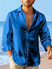 economico camicie casual da uomo-Per uomo Camicia Camicia in raso Camicia casual Camicia con Bottoni Camicie sbottonate Nero Bianco Blu Rosso Verde Manica Lunga Semplice Bavero Vacanza Quotidiano Abbigliamento Cotone Misto Cotone
