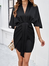 ieftine Rochie neagră pentru femei-Pentru femei Rochie neagra Rochie Mini Zdrobit Epocă Casual În V Manșon Jumate Negru Alb Trifoi Culoare