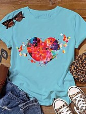 economico Maglietta Arte &amp; Design-Per donna maglietta Con cuori Informale Manica corta Girocollo Top regolari Giornaliero Stampa Bianco Rosa Blu Estate