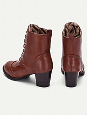 levne Cowboy &amp; Western Boots-dámské hnědé šněrovací viktoriánské boty se středním podpatkem - ideální pro běžné nošení, outdoorové aktivity a víkendové výlety
