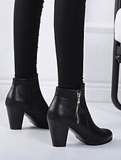 cheap Vintage Boots-Women&#039;s Brown Faux Leather Ankle Boots with Side Zipper and Block Heel - Vintage Style for Casual and Dressy Occasions