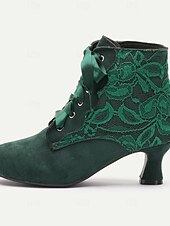 levne 30. léta-dámské viktoriánské šněrovací kotníkové boty - zelené semišové kozačky na vysokém podpatku pro vintage a steampunk kostýmy