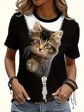 Women's T Shirt Casual Print Short Sleeve Regular Tops Daily Black Summer 5