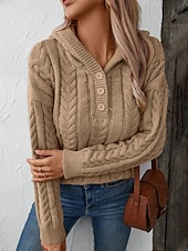 economico Colori solidi-Per donna Felpa Informale Tinta unica Con cappuccio Lavorato a maglia Manica lunga Top regolari Maglia Fine settimana Rosa Cachi Autunno Inverno
