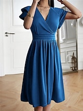 voordelige midi-zwarte jurk-Dames Mini-jurk Zwarte jurk Afstudeerjurk Casual jurk A lijn jurk Streetwear Basic Casual Vakantie Straat Feestdagen Normale pasvorm Korte mouw V-hals Zwart Bordeaux Marineblauw blauw Zomer