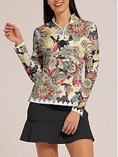 billiga Polos &amp;amp; kvartsdragkedjor-Dam Vandringspolotröja Ljusgul Blå Långärmad Överdelar Blommig Golfkläder för damer Kläder Outfits Bär kläder