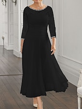 voordelige Vloerlengte-Strand Bruiloft A-Lijn Moeder van de Bruid Jurk Bruiloft Gast Elegante Juweel Hals Enkel Lengte Chiffon Kant 3/4 Lange Mouw met Pailletten Ruching 2025 gratis op maat gemaakt