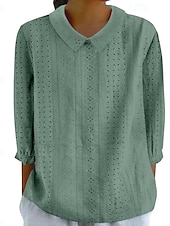 abordables Hauts en dentelle-chemisier femme élégant moderne évider manches 3/4 hauts réguliers col chemise travail quotidien jaune bleu ciel bleu vert printemps automne