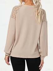 cheap Women&#039;s Dressy Tops-Women&#039;s Pullover Elegant Vintage Fashion Plain Work Dailywear Casual Crew Neck Patchwork Loose Fit Long Sleeve Black Brown Green Fall Winter