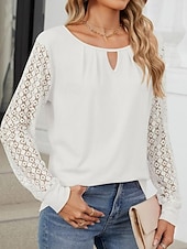 olcso pólók-női blúz műselyem elegáns stílusos modern egyszínű hálós hát nélküli patchwork hosszú ujjú nyakkivágással napi fekete fehér rózsaszín kék tavasz ősz tél