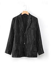 cheap Men&#039;s Elite Outerwear-Men&#039;s 100% Linen Blazer Lightweight Jacket Outdoor Casual Without Lining Classic &amp; Timeless Chic &amp; Modern Spring &amp;  Fall Linen Vertical Stripes Artistic Style Classic Style Blazer Black Navy Blue