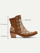 tanie Kowboj i zachodnie buty-damskie brązowe haftowane botki w stylu western z ćwiekami - idealne na nieformalne wyjścia i imprezy rodeo