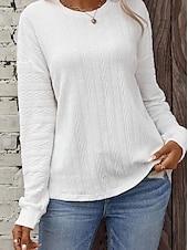 cheap Textured Hoodies &amp; Sweatshirts-Women&#039;s Pullover Elegant Fashion Plain Work Dailywear Casual Crew Neck Buttons Long Sleeve White Fall Winter